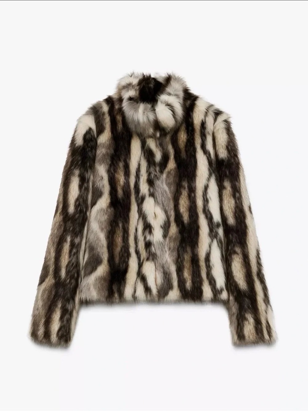 Zara Faux Fur Cropped Coat / Jacket Black Gray Cream Size S